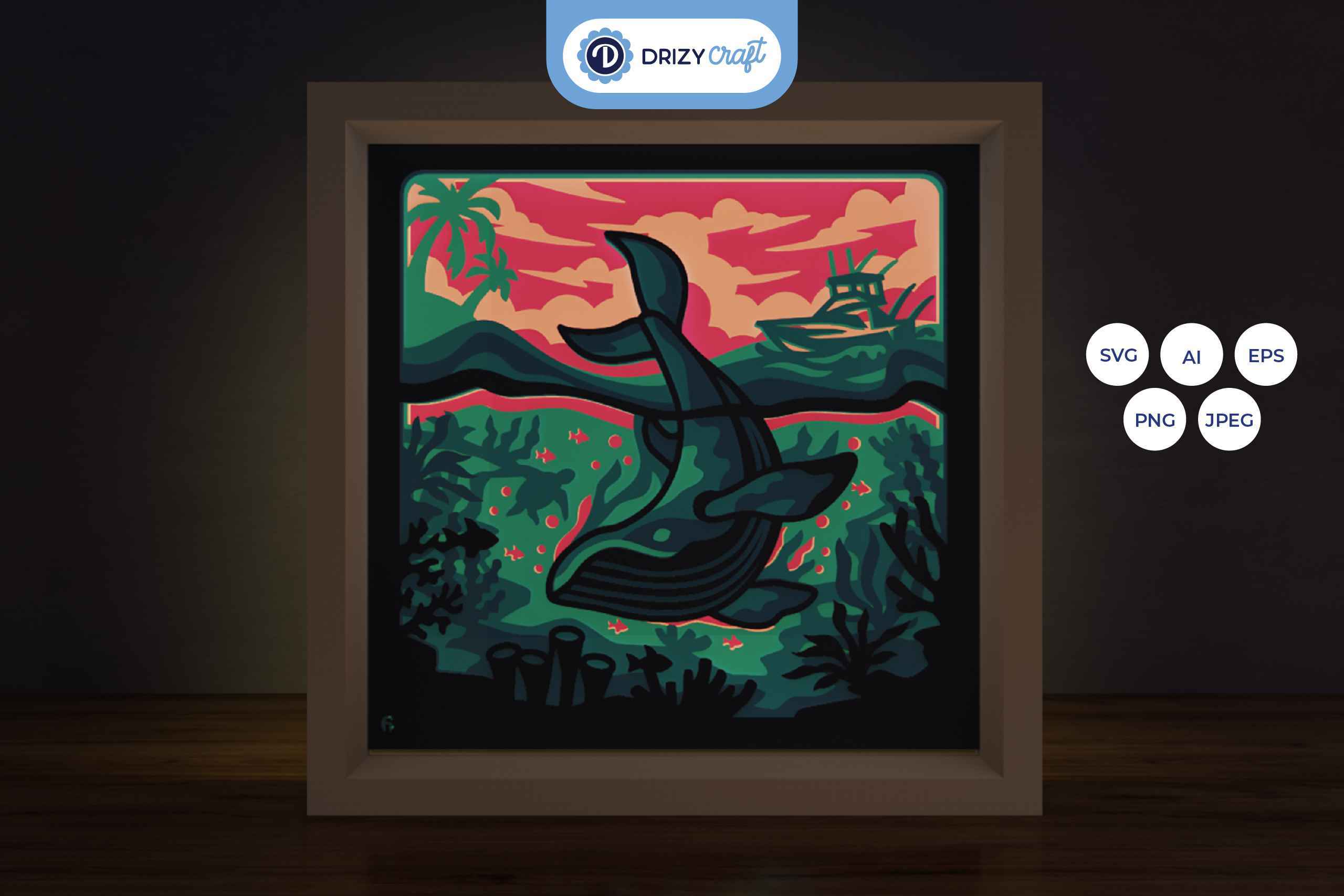 Colorful Earth 3D Layered Paper Cut - The Whale 3D Light Box | Drizy Craft