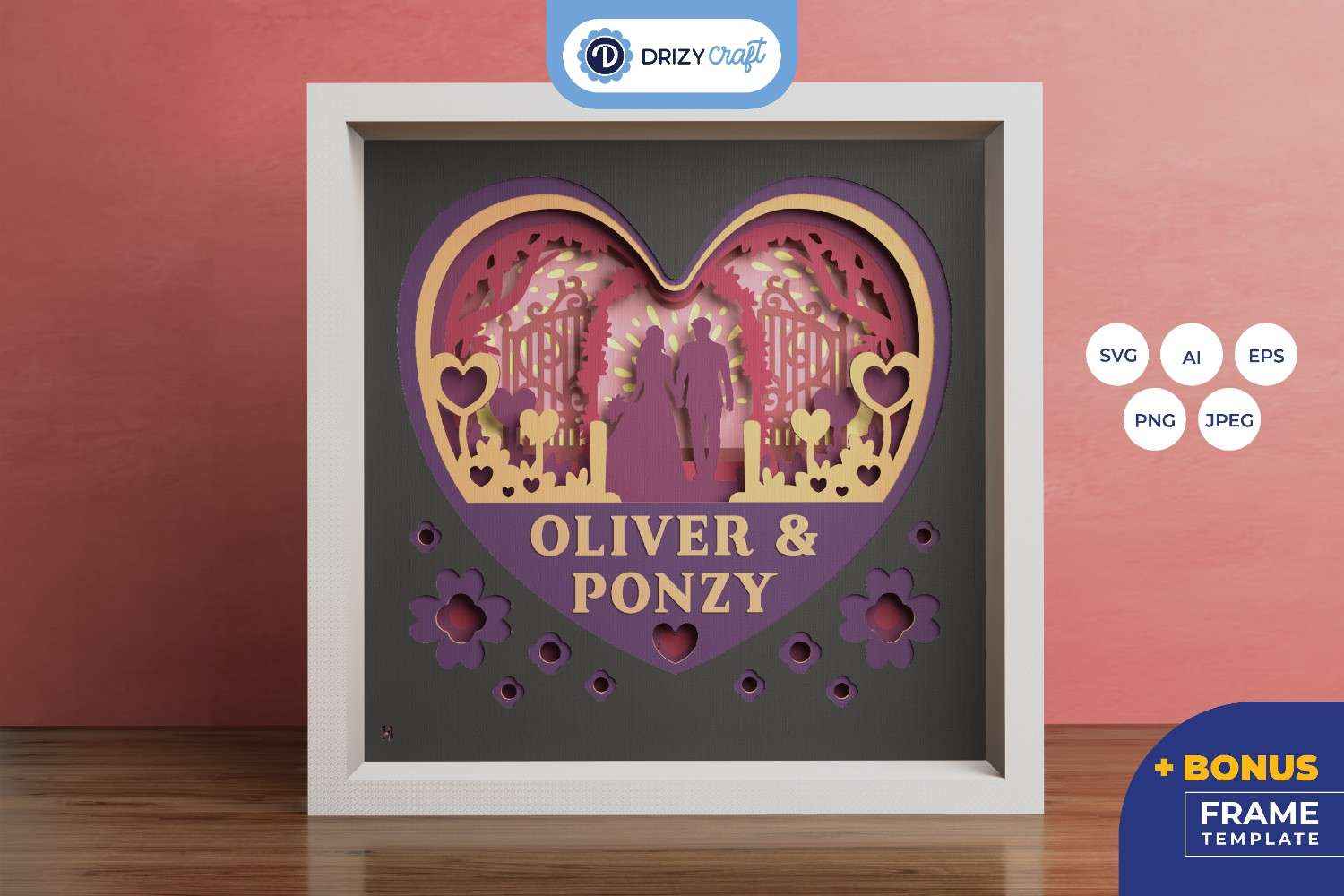 Couple Wedding with Shape Heart 3D Shadow Box - Lover 3D SVG | Drizy Craft